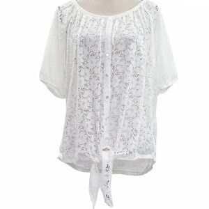 French Laundry White Lace Tie Waist Peasant Blouse